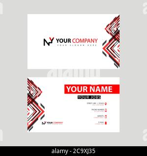 Business card template in black and red. with a flat and horizontal design plus the NY logo Letter on the back. YN Logo Concept Stock Vector