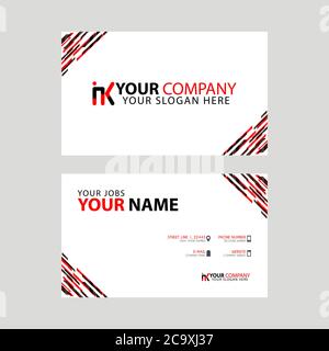 Horizontal name card with decorative accents on the edge and bonus IK logo in black and red. KI Logo Design Stock Vector