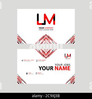 Horizontal name card with LM logo Letter and simple red black and triangular decoration on the edge. ML Vector Logo Stock Vector