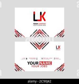 Horizontal name card with LK logo Letter and simple red black and triangular decoration on the edge. KL Vector Logo Stock Vector