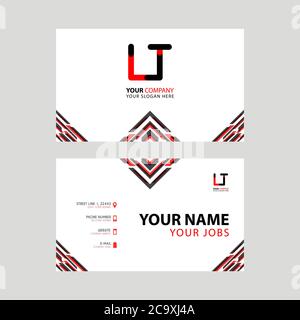 Horizontal name card with LT logo Letter and simple red black and triangular decoration on the edge. TL Vector Logo Stock Vector