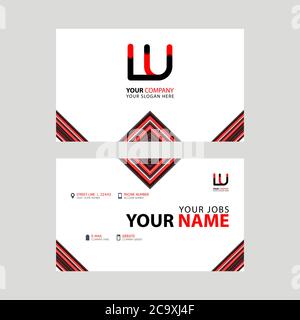 Horizontal name card with LU logo Letter and simple red black and triangular decoration on the edge. UL Vector Logo Stock Vector