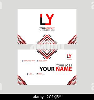 Horizontal name card with LY logo Letter and simple red black and triangular decoration on the edge. YL Vector Logo Stock Vector