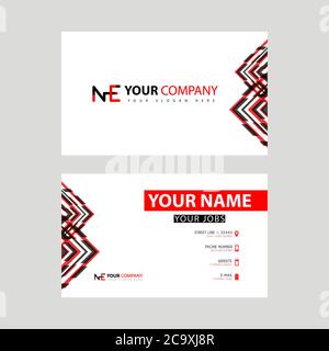 Business card template in black and red. with a flat and horizontal design plus the NE logo Letter on the back. EN Logo Concept Stock Vector