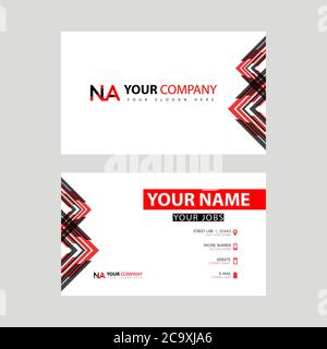 Business card template in black and red. with a flat and horizontal design plus the NA logo Letter on the back. AN Logo Concept Stock Vector