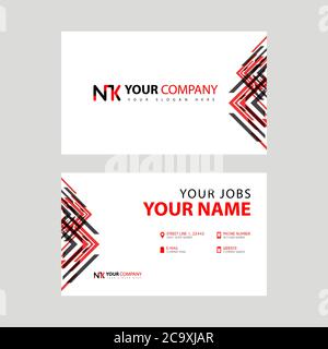 Business card template in black and red. with a flat and horizontal design plus the NK logo Letter on the back. KN Logo Concept Stock Vector