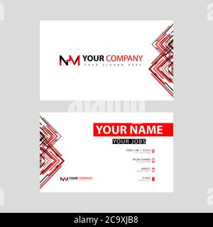 Business card template in black and red. with a flat and horizontal design plus the NM logo Letter on the back. MN Logo Concept Stock Vector
