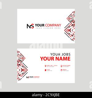 Business card template in black and red. with a flat and horizontal design plus the NS logo Letter on the back. SN Logo Concept Stock Vector