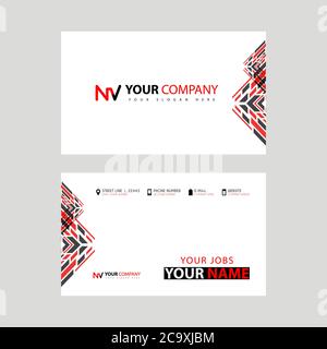 Business card template in black and red. with a flat and horizontal design plus the NV logo Letter on the back. VN Logo Concept Stock Vector