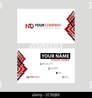 Business card template in black and red. with a flat and horizontal design plus the ND logo Letter on the back. DN Logo Concept Stock Vector