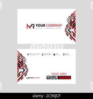 Business card template in black and red. with a flat and horizontal design plus the NR logo Letter on the back. RN Logo Concept Stock Vector