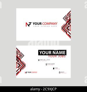 Business card template in black and red. with a flat and horizontal design plus the NT logo Letter on the back. TN Logo Concept Stock Vector