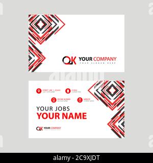 Letter OK logo in black which is included in a name card or simple business card with a horizontal template. KO Logo Concept Stock Vector