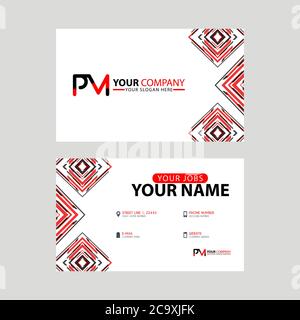 Modern business card templates, with PM logo Letter and horizontal design and red and black colors. MP Logo template Stock Vector