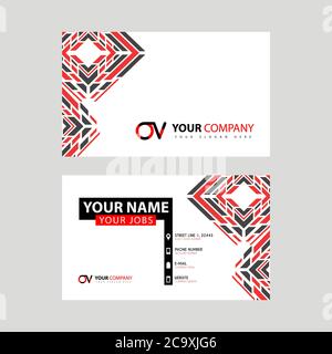 Letter OV logo in black which is included in a name card or simple business card with a horizontal template. VO Logo Concept Stock Vector