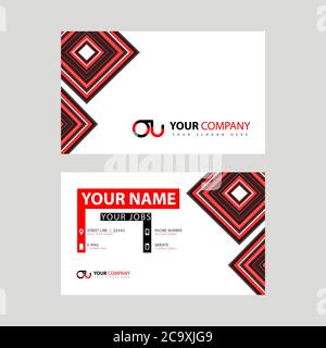 Letter OU logo in black which is included in a name card or simple business card with a horizontal template. UO Logo Concept Stock Vector