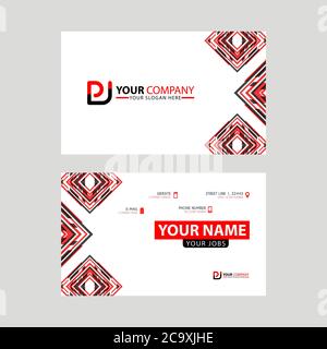 Modern business card templates, with PJ logo Letter and horizontal design and red and black colors. JP Logo template Stock Vector