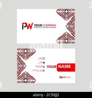 Modern business card templates, with PW logo Letter and horizontal design and red and black colors. WP Logo template Stock Vector