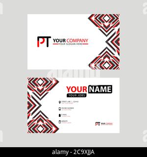 Modern business card templates, with PT logo Letter and horizontal design and red and black colors. TP Logo template Stock Vector