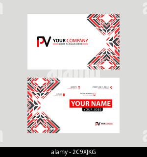 Modern business card templates, with PV logo Letter and horizontal design and red and black colors. VP Logo template Stock Vector