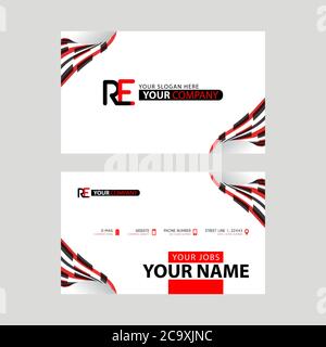 Logo RE design with a black and red business card with horizontal and modern design. ER Logo design Stock Vector