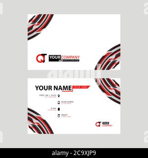 Modern simple horizontal design business cards. with QT Logo inside and transparent red black color. TQ Logo template Stock Vector