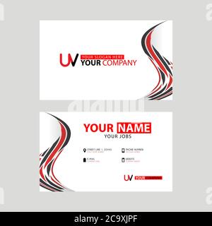 The new simple business card is red black with the UV logo Letter bonus and horizontal modern clean template vector design. Stock Vector