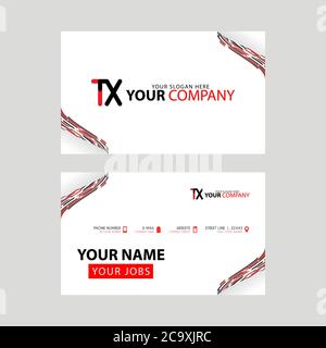 The TX logo on the red black business card with a modern design is horizontal and clean. and transparent decoration on the edges. Stock Vector