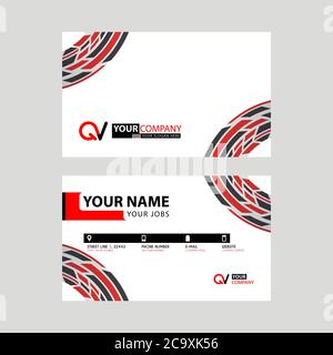 Modern simple horizontal design business cards. with QV Logo inside and transparent red black color. VQ Logo template Stock Vector