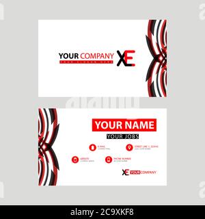 Business card template in black and red. with a flat and horizontal design plus the XE logo Letter on the back. Stock Vector