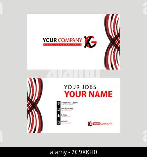 Business card template in black and red. with a flat and horizontal design plus the XG logo Letter on the back. Stock Vector