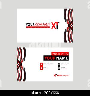 Business card template in black and red. with a flat and horizontal design plus the XT logo Letter on the back. Stock Vector