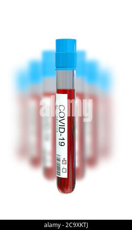 Test tube with sample blood. 3D rendering isolated on white background ...