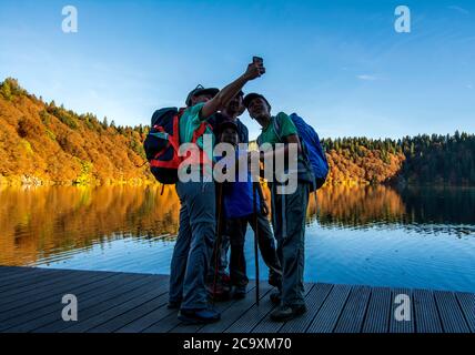 Pavin lake, volcanic lake, Auvergne Volcanoes Natural Park, Puy de Dome, France Stock Photo