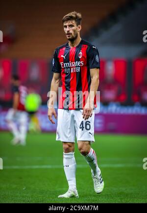 Milan, Italy. 1st Aug, 2020. Matteo Gabbia of AC Milan during the Serie A 2019/20 match between AC Milan vs Cagliari Calcio at the San Siro Stadium, Milan, Italy on August 01, 2020 - Photo Fabrizio Carabelli/LM Credit: Fabrizio Carabelli/LPS/ZUMA Wire/Alamy Live News Stock Photo