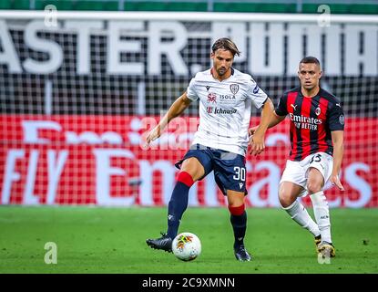 Leonardo Pavoletti of Cagliari Calcio during the Serie A 2019/20 match between AC Milan vs Cagliari Calcio at the San Siro Stadium, Milan, Italy on Au Stock Photo