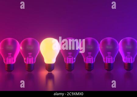 3D rendering of Bulbs, Teamwork, leadership, management and uniqueness concept. High quality 3d illustration Stock Photo
