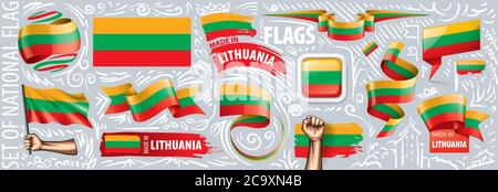 Vector set of the national flag of Lithuania in various creative designs Stock Vector