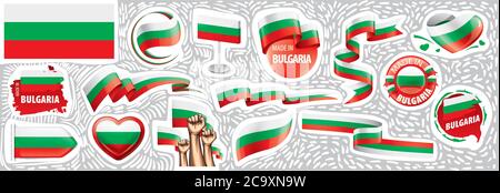 Vector set of the national flag of Bulgaria in various creative designs Stock Vector