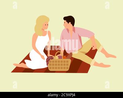 Couple on picnic cartoon flat vector illustration Stock Vector