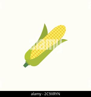 Corn cob in a green husk isolated on white background. Flat style design. Vector illustration Stock Vector