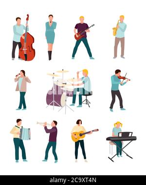 Musicians and singers vector characters set isolated on white background Stock Vector