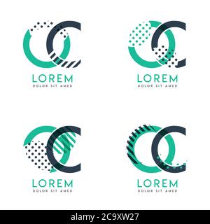 Four abstract CO logo posts set with dot and slash, green and black. very suitable for corporate identity, business, letterhead ,cards and banners Stock Vector