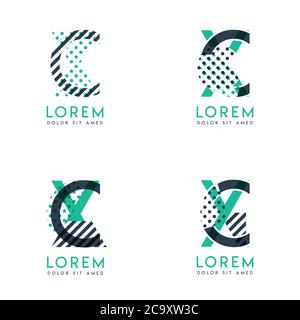 Four abstract CX logo posts set with dot and slash, green and black. very suitable for corporate identity, business, letterhead ,cards and banners Stock Vector