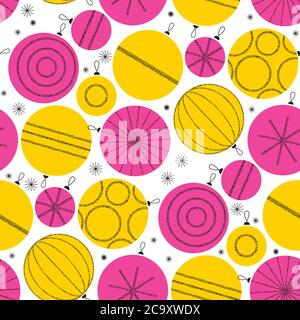 New year minimal elegant balls seamless pattern in pink and yellow color for background, fabric, textile, wrap, surface, web and print design. Stock Vector