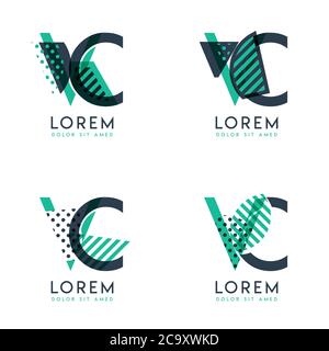 Four abstract CV logo posts set with dot and slash, green and black. very suitable for corporate identity, business, letterhead ,cards and banners Stock Vector