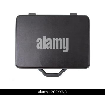 Black modern plastic case for money and other organizers on white background, isolate, worker Stock Photo