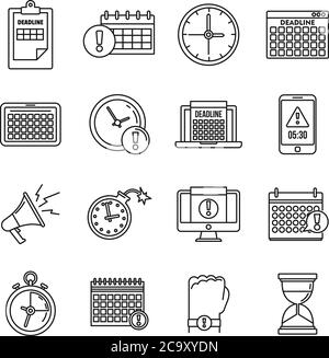 Work deadline icons set. Outline set of work deadline vector icons for web design isolated on white background Stock Vector