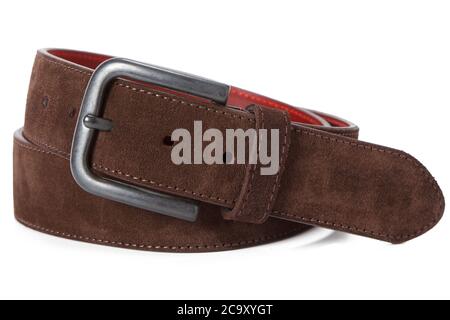Brown Suede Belt With A Buckle Stock Photo