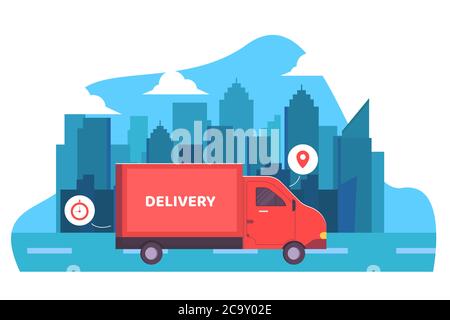 delivery car on the way illustration Stock Vector